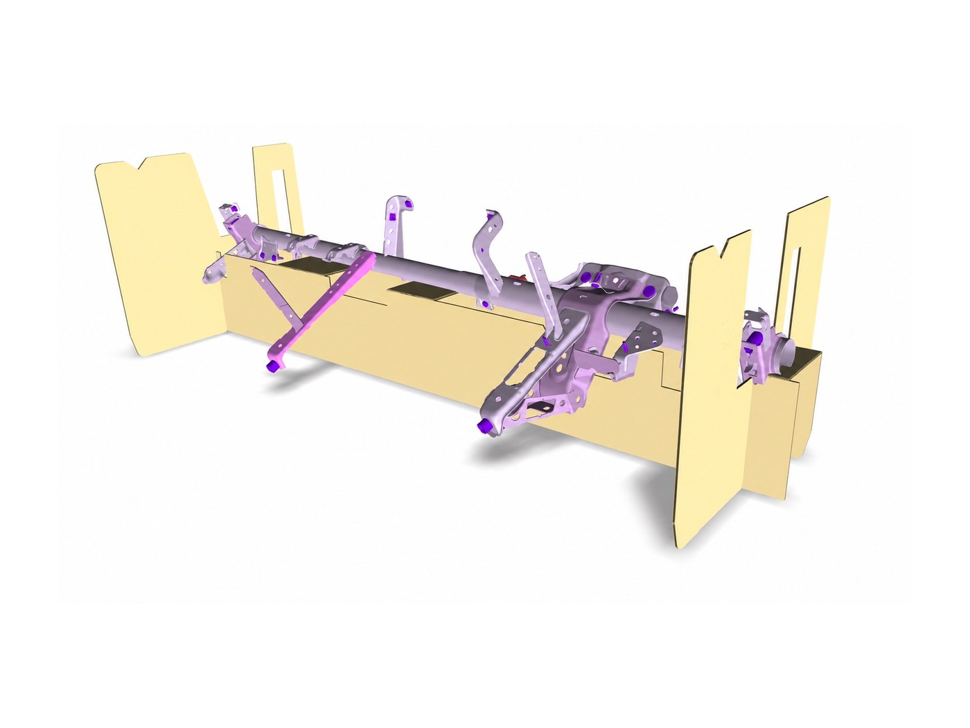 Vue 3D du calage d'une pièce de structure automobile